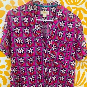 Anthropologie Maeve pink floral cabana collar/ surf shirt